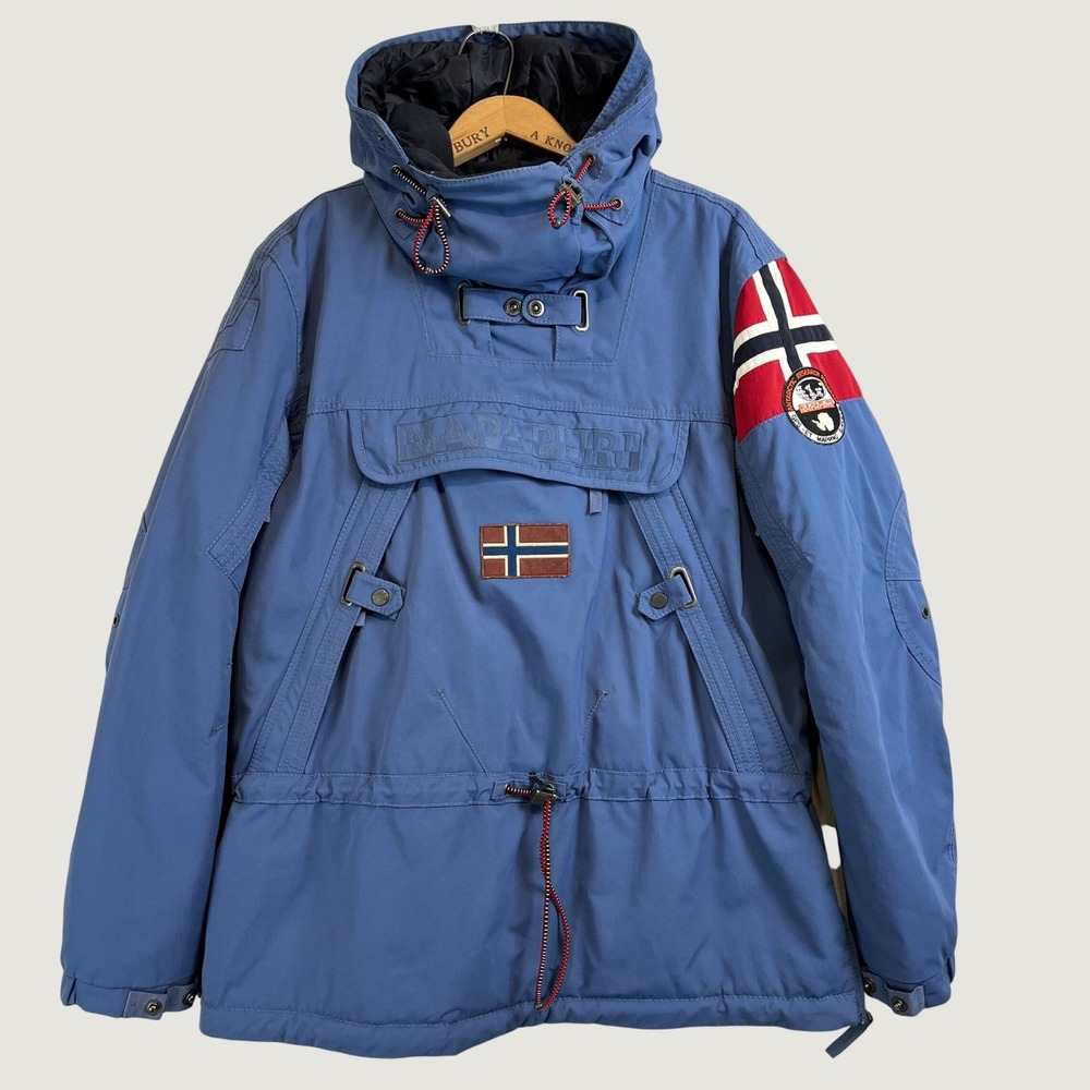 Napapijri Skidoo Anorak Jacket Mens XL Blue Pullover Parka Antarctic Research